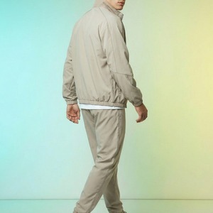 Men's Beige Color Blocking <b>Tracksuit</b> Set Full Zipper Crew Neck Casual Summer Wear Regular Fit 100% Polyester Breathable - Product Image 3