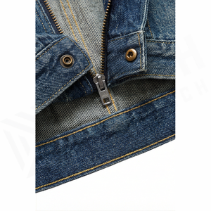 Veste en jean délavé pour homme, coupe classique, fermeture éclair sur le devant, style décontracté automne, en coton tissé bleu - Product Image 4