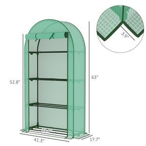 Mini serre portable avec 4 étagères et porte enroulable 41,3'' x 17,7'' x 63'' Vert - Product Image 3