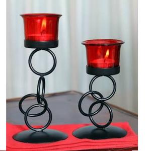 Portavelas de metal de diseño novedoso con cristal rojo, muy vendido, para velas de té, para decoración de restaurantes y hoteles. - Product Image 1