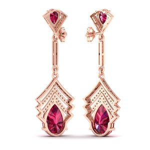 Boucles d'oreilles pendantes REYES Classic en or massif 14 carats avec diamants certifiés IGI et pierre précieuse rubis pour femmes, bijoux de luxe pour les soirées. - Product Image 4