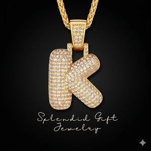 Collar con Colgante de Inicial en Forma de Burbuja Chapado en Oro de 18K, Letra 3D con Circonitas, Cadena de Eslabones, Joyería Personalizada para Él - Product Image 1