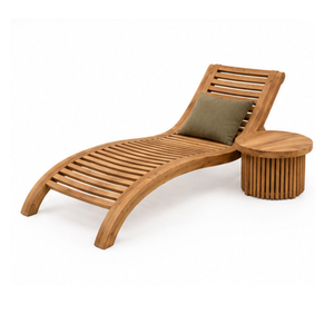 Chaise longue d'extérieur en teck massif, chaise longue de piscine, chaise inclinable de jardin avec table latérale pour hôtel, complexe hôtelier - Product Image 1