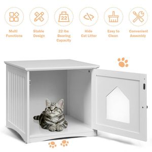 Tavolino Porta Lettiera per Gatti in Legno Bianco da 20 Pollici per Proprietari di Animali Domestici - Product Image 4