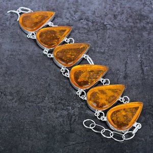 Pulsera de Eslabones de Plata 925 con Gota de Agua de Ámbar Báltico, Estilo Étnico Vintage Unisex, 7-8 Pulgadas, Regalo de Boda - Product Image 2