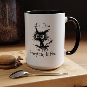 Ceramic Coffee <b>Mug</b> With Cartoon Cat Design Pink Handle White Body Screen Printed Novelty Home Use Dishwasher Safe - Product Image 5