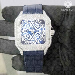 Montre de luxe élégante, boîtier carré en acier inoxydable 42 mm, mouvement à quartz analogique, cadran en cristal saphir, bracelet en cuir, unisexe - Product Image 3