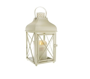 Farol de vela colgante de metal y vidrio hecho a mano, venta al por mayor de fábrica, con acabado blanco, para decoración del hogar - Product Image 1