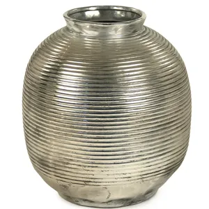 Handmade Iron Modern Tabletop <b>Vase</b> with Ribbed Texture Silver Finish Eco-Friendly Decorative Home Accent - Product Image 1