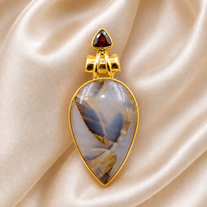 Colgante de Plata de Ley 925 con Ágata de Montana y Granate, Forma de Pera, Hecho a Mano, Chapado en Oro Rosa y Oro Amarillo - Product Image 4