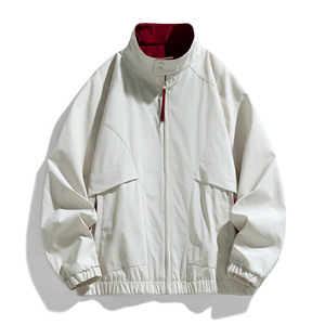 Chaqueta Bomber Negra para Hombre, Cuello Alto, Cierre de Cremallera, Resistente al Viento, Color Sólido, Exterior de Poliéster, Corte Regular, Estilo Casual, para Otoño - Product Image 3