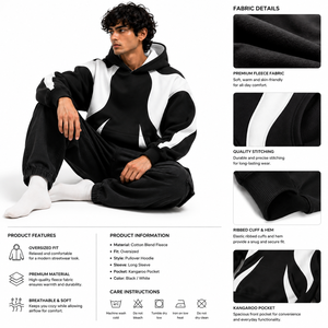 Ensemble cargo unisexe personnalisé 2026 – Sweat à capuche contrastant, pull à manches raglan, brodé, en molleton décontracté 100 % polaire - Product Image 4