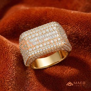 Gold Plated Dome Moissanite <b>Ring</b> for <b>Men</b> Full Pave Baguette Iced Out Statement <b>Ring</b> Luxury Hip Hop Jewelry Design - Product Image 2