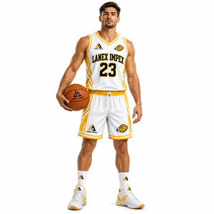 Ensemble de shorts et maillots de basketball personnalisés en gros pour hommes et jeunes – Tenue de basketball respirante en polyester avec sublimation intégrale pour équipe - Product Image 2