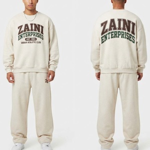 <b>Mens</b> Premium Cotton Polyester Fleece Sweatsuit 320 GSM Cream <b>Green</b> Brown Custom Screen Print Logo Oversized Sweatshirt Jogger - Product Image 1