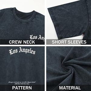 T-shirts graphiques streetwear Los Angeles pour hommes, coupe oversize, vintage, effet délavé, amples, en coton - Product Image 4