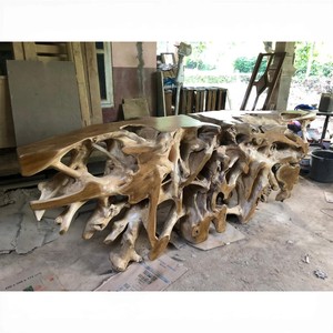 Custom Solid Teak Root <b>Table</b> Live Edge <b>Console</b> <b>Table</b> Artistic Sculptural Base <b>Rustic</b> Modern Hotel Dining Living Room Furniture - Product Image 5