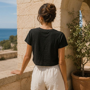 Camiseta Corta para Mujer, 100% Lino, Tejido de Punto, Moda de Alta Gama, Estilo Y2K, Personalizada - Product Image 4