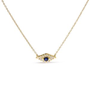 Collana con Pendente Occhio Turco in Oro Giallo 10K, 18 Pollici, con Zaffiro Blu e Accenti di Diamanti, Colore H-I, Purezza I1-I2, Gioielleria Fine - Product Image 1