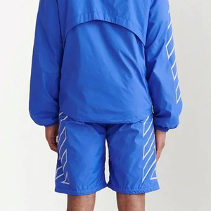 Blue <b>Hooded</b> <b>Puffer</b> <b>Jacket</b> <b>Men</b> Windproof Sporty Geometric Print Polyester Nylon Shell Regular Fit Autumn Wear - Product Image 4