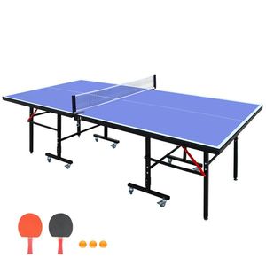 Tavolo da Ping Pong Pieghevole per Interni di Media Dimensione 8ft in MDF Spesso 25mm con Rete e Racchette - Product Image 1