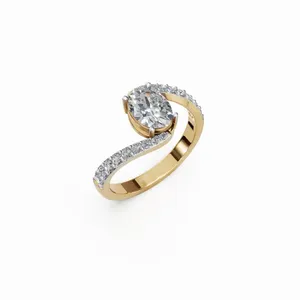 แหวนเพชรเม็ดเดี่ยวทรงรีและทรงกลม ทองคำขาว 18K เพชรเพาะเลี้ยง สำหรับผู้หญิง หรูหรา ได้รับการรับรองจาก IGI สำหรับขายส่งและส่งออกจากอินเดีย - Product Image 3