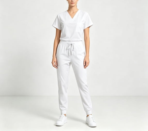 Scrubs <b>Sets</b> Unisex Solid Quick-Dry Breathable Short Sleeve V-Neck Top Tapered Work Pants Medical <b>Doctor</b> Uniform Pockets - Product Image 3