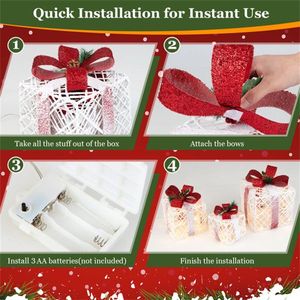 Decorazioni per Feste # # # #   Set di 3 Scatole Regalo Natalizie Floccate con 60 LED Bianco Caldo e Funzione Timer - Bianco+Rosso - Product Image 6