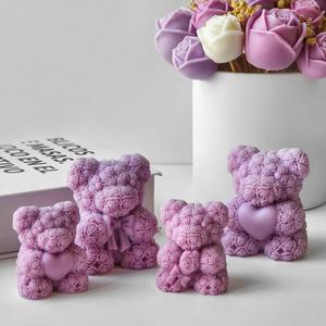 Moule en silicone pour bougie en pierre de gypse parfumée à l'aromathérapie, faite à la main, en forme de rose, avec bougie en forme d'ours en rose - Product Image 4