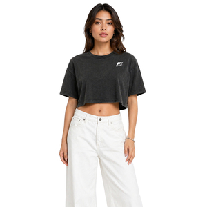 Classic Custom Crewneck Tshirt Oversized Cropped Tee Daily Wear women's shirt Acid Washed Premium Cotton Sport <b>Top</b> Vintage Style - Product Image 1