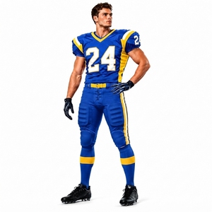 Maillot de football américain bleu et jaune pour homme, col en V, manches courtes, rembourré, coupe athlétique, toutes saisons, 100 % polyester - Product Image 1