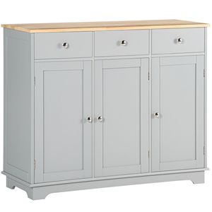 Credenza con Ripiani Regolabili e Cassetti, Top in Legno di Gomma, Mobile per Cucina e Bar - Product Image 1
