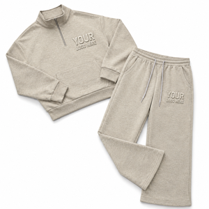 Ensemble de survêtements pour hommes avec sweat-shirt à col zippé et pantalon de jogging, deux pièces, style streetwear urbain, vente en gros, ensembles avec logo personnalisé imprimé - Product Image 1