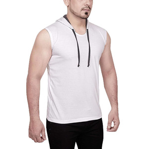 Camiseta sin mangas con capucha para hombre, de algodón y elastano, cuello redondo, estilo musculoso, con un solo botón, cordón ajustable, transpirable, de secado rápido, de alta calidad. - Product Image 2