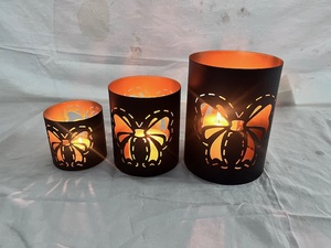 Sonnet Decor Porte-bougies cylindriques en fer noir faits à la main avec découpes de papillons, résistants à la chaleur, décoration d'intérieur, lot de 3 - Product Image 3