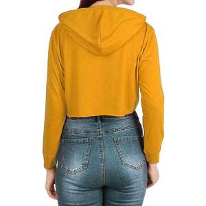 เสื้อฮู้ดครอปสีเหลืองมัสตาร์ดสำหรับผู้หญิง เสื้อสเวตเชิ้ตแขนยาวแบบมีเชือกผูก สไตล์ลำลอง - Product Image 3