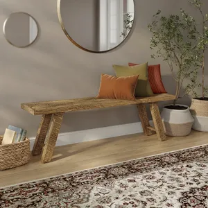 Banco Rústico de Madera Maciza sin Acabado, Banco Decorativo para Entrada de Casa de Campo, Banco de Madera Natural para Dormitorio, Sala de Estar, Muebles - Product Image 2
