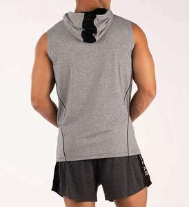 Camiseta sin mangas con capucha y cuello en V para hombre, estilo único, con bolsillo canguro, de secado rápido, transpirable, personalizable, de alta calidad, en poliéster/algodón/spandex - Product Image 3