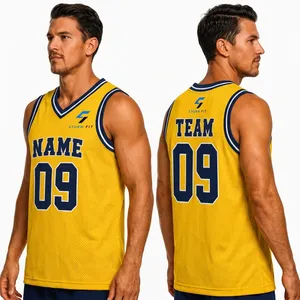 Camiseta de Baloncesto Amarilla Personalizada para Hombre, Cuello en V, Sin Mangas, Impresión Sublimada, Nombre y Número Personalizados 09, Secado Rápido que Absorbe la Humedad - Product Image 1