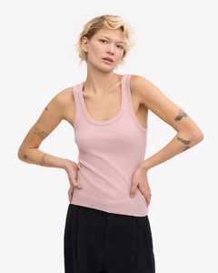 Camiseta sin Mangas de Punto 100% Algodón para Mujer, Cuello Redondo, Color Rosa Sólido, Estilo Minimalista, Largo Regular, Marca Whiteaura International - Product Image 4