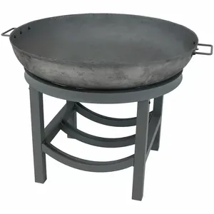Freestanding Cast Iron Fire Pit with <b>Log</b> Storage for Outdoor <b>Heating</b> Rustic Style Powder Coated Wood Burning - Product Image 2