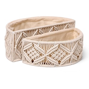 Cesta de Almacenamiento de Macramé Hecha a Mano, Venta Directa de Fábrica, Decoración Boho, Cesta Hueca Tejida a Mano con Asa de Cuerda de Algodón - Product Image 1