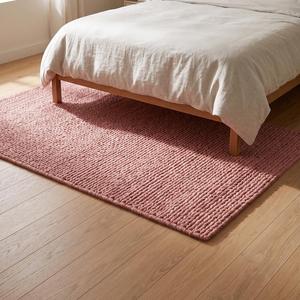 Elegant Blush <b>Pink</b> Solid Color Wool Area Rug, Modern Handwoven <b>Braided</b> Textured Loop Pile Floor Covering for Living Room Bedroom - Product Image 2
