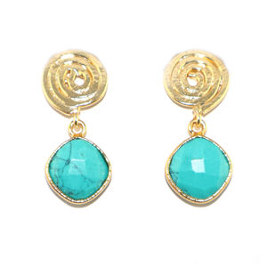 ต่างหูทรงหยดน้ำแบบห่วงลวดลายเกลียวสีเทอร์ควอยซ์สไตล์แฟชั่นร่วมสมัย ประดับขอบทอง 18K ตัวเรือนทำจากทองเหลือง สำหรับผู้หญิง - Product Image 1