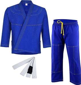 Conjunto de Kimono Azul para Jiu Jitsu Brasileño, 100% Algodón, Corte Regular, con Cinturón Blanco Incluido, Talla Adulto - Product Image 1