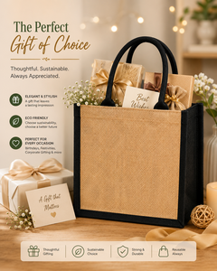 Jute Tote <b>Bag</b> Small Size Black Trim Top Handle <b>Reusable</b> Heavy Duty Beach & Gift Use Groceries Carrier - Product Image 6