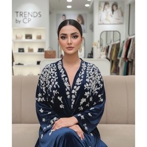 Kaftán de Terciopelo Bordado de Lujo, Colores Personalizados Disponibles, Abaya Bordada a Mano, Vestido de Noche Modesto al por Mayor - Product Image 5