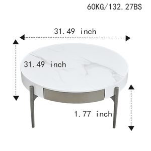 Modern <b>Round</b> <b>White</b> Real Wood Coffee <b>Table</b> with Drawers Metal Legs Golden Drum Coffee <b>Table</b> Circular Design - Product Image 4