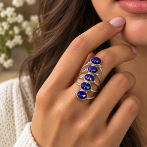 Bague Statement Bohème Superposée en Pierres Précieuses Violettes et Turquoises pour Femme BLUE CAVALLO, Bijoux en Argent Faits à la Main, Vente en Gros - Product Image 1