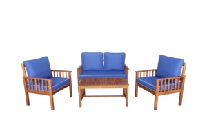 <b>Garden</b> Set 4 Seater Modern Design Outdoor Furniture with Blue Cushions Weather Resistant Solid Wood Frame - Product Image 5